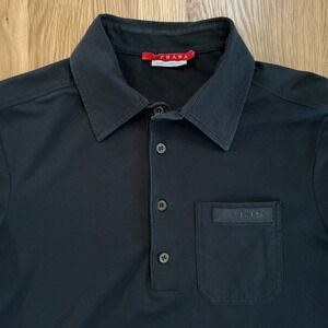 Prada Mens Black Polo Shirt Size Small Made in Portugal Stretch Cotton